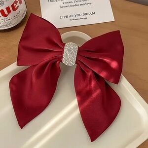 Elegant Red Bow Hair Clip. Christmas Red Bow Hair Accessories. 🎀